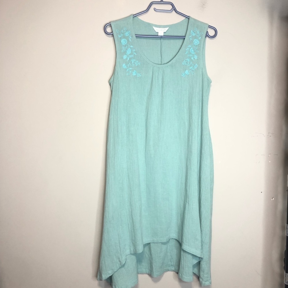 April Cornell Sleeveless Seersucker Embroidered Cotton Cottagecore Boho Dress-XS
